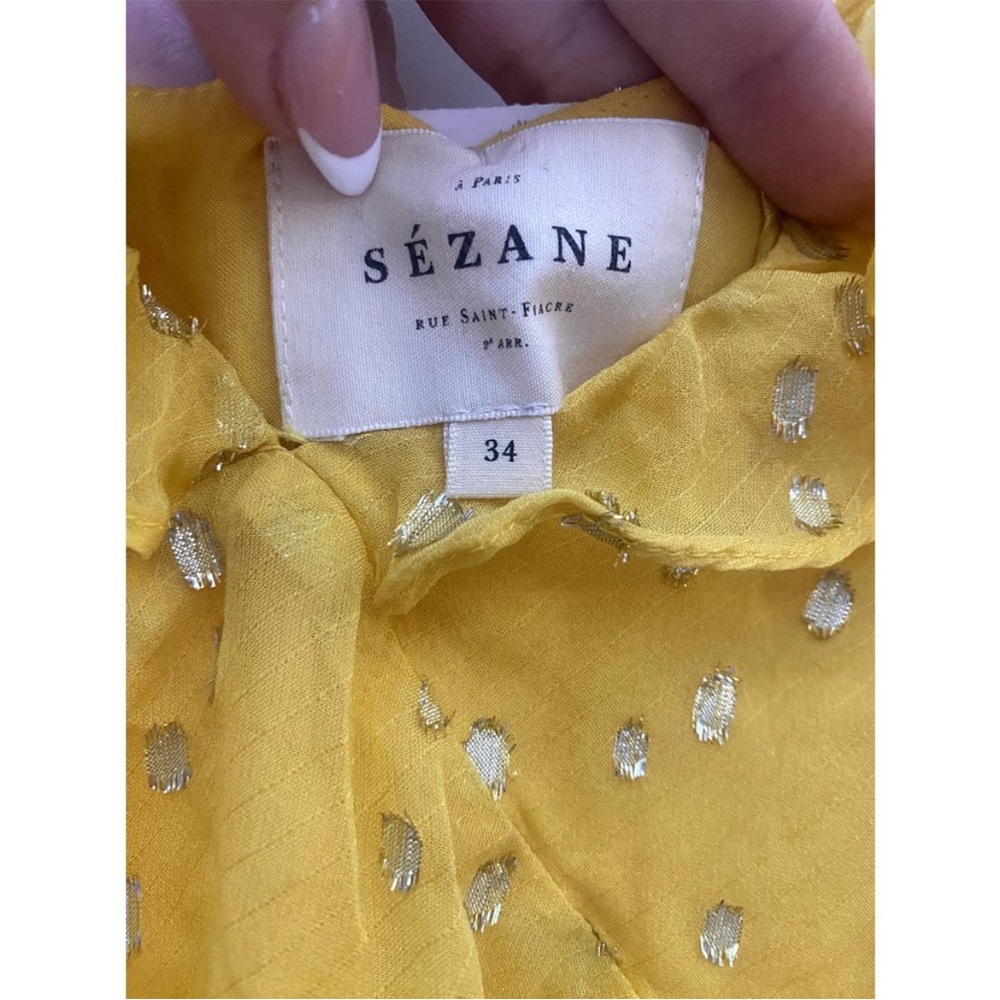 Sézane Olymea Short Ruffle Silk Dress Golden Yellow 38